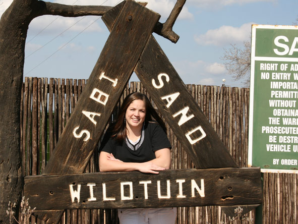 Shelley Hess - at the entrance to the Sabi Sands Private Game Reserve